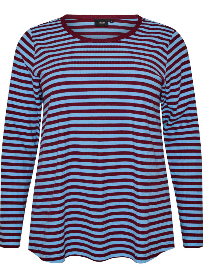 Striped blouse with long sleeves, Blue, Packshot image number 0