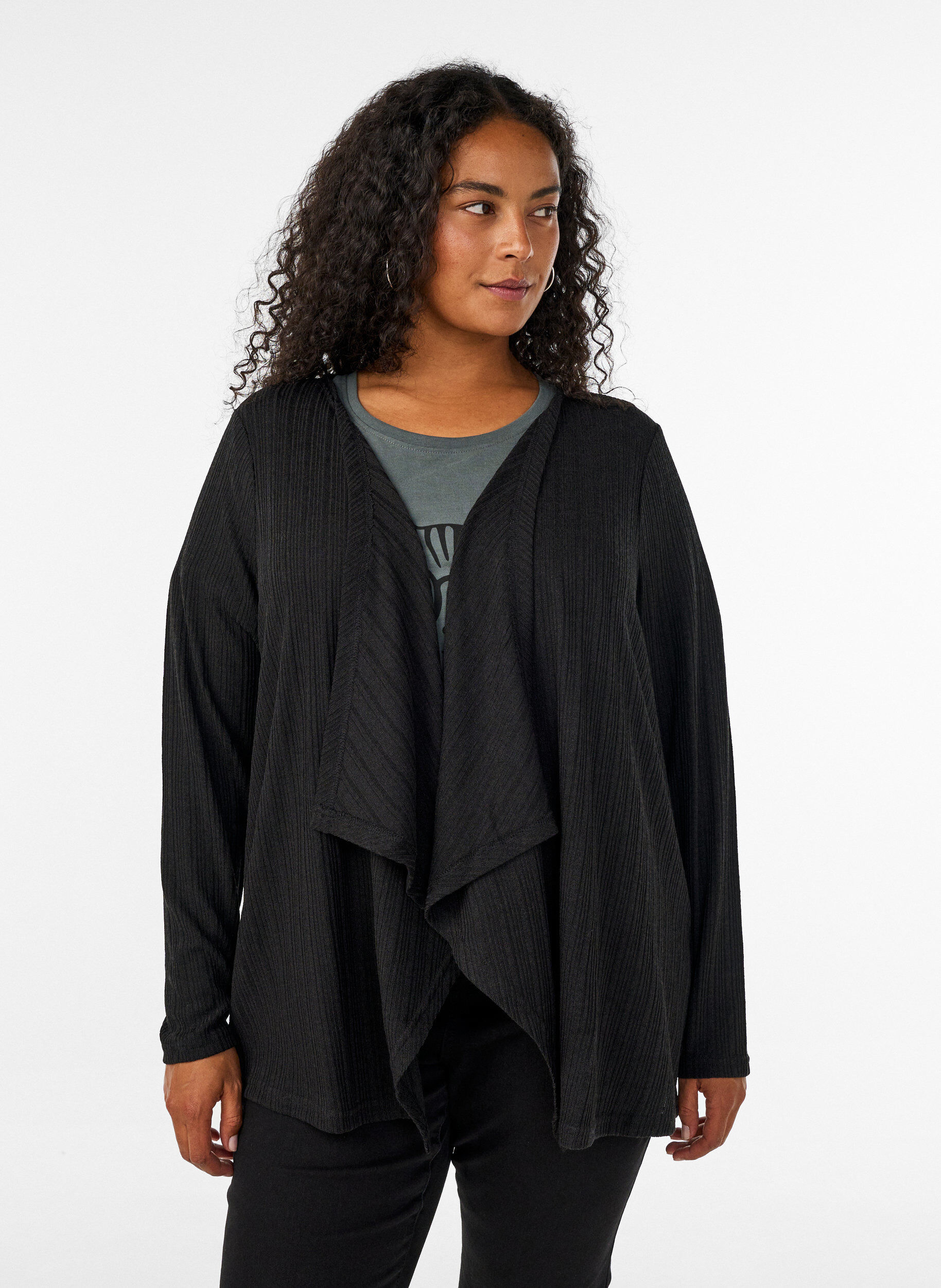 ZizzifashionOpen cardigan in textured jersey, Black, Model image number 0
