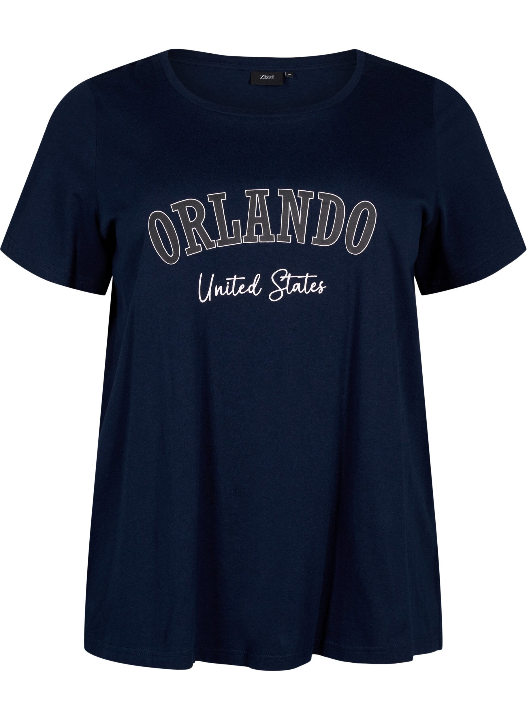 Zizzifashion Cotton T-shirt with text, Navy B. Orlando, Packshot image number 0