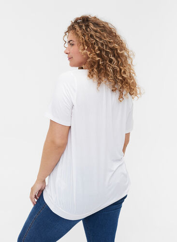 Short-sleeved viscose t-shirt with elastic, Bright White, Model image number 1