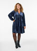 Short velour dress with a ruffle collar and long sleeves, Blue, Model image number 1