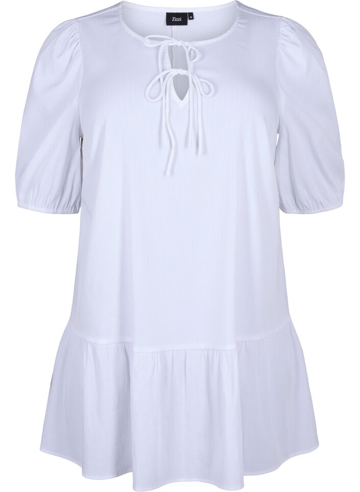 Tunic in viscose with ties, Bright White, Packshot image number 0
