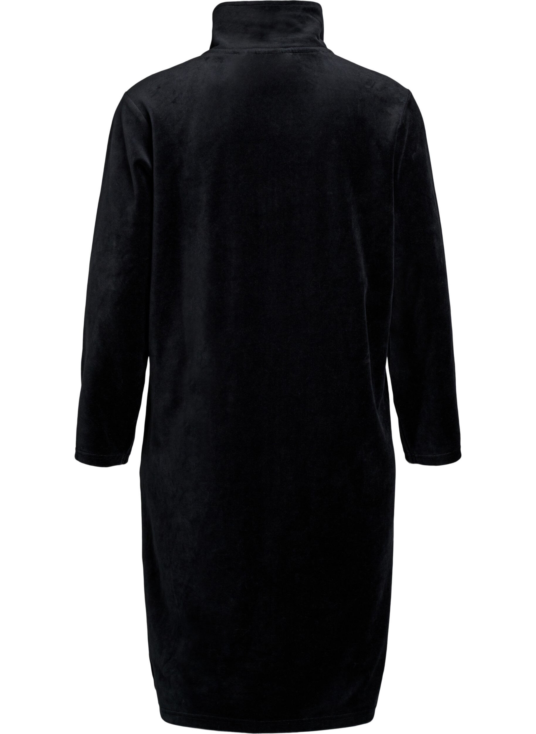 Zizzifashion Velour dressing gown with zipper and pockets, Black, Packshot image number 1