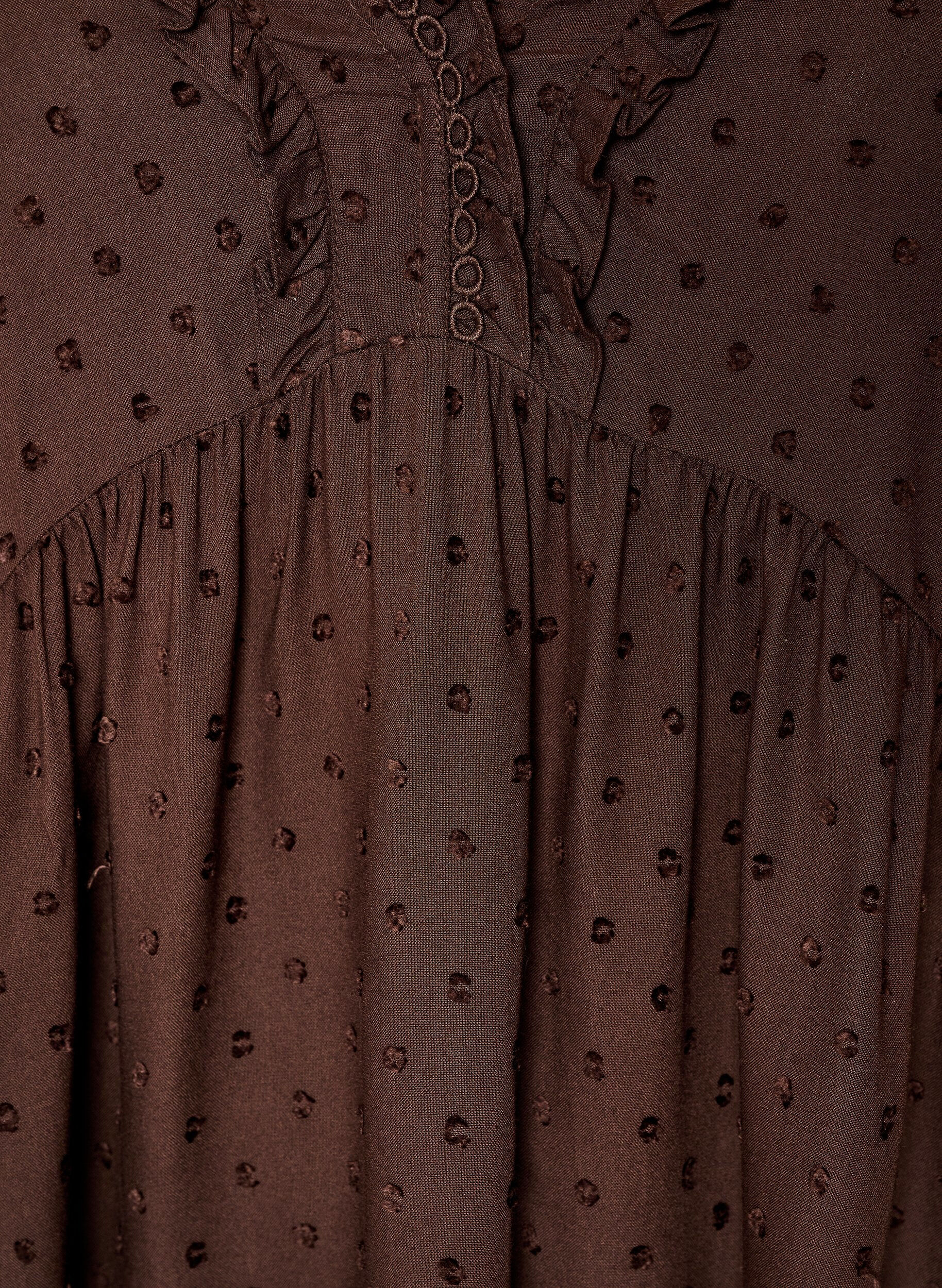 Zizzifashion Viscose blouse with a dotted texture and V-neck, Brown, Packshot image number 2