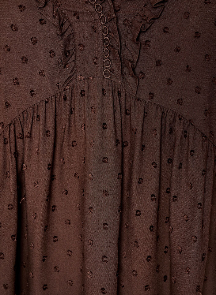 Viscose blouse with a dotted texture and V-neck, Brown, Packshot image number 2