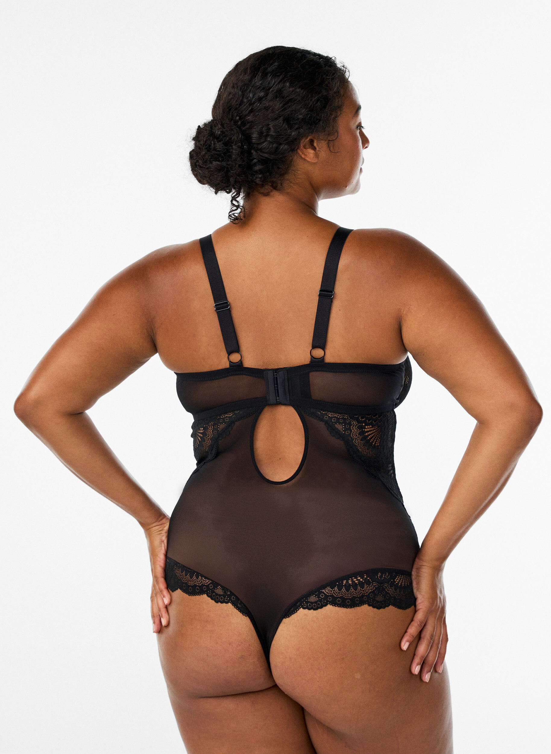 ZizzifashionLace bodystocking with lace details, Black, Model image number 1