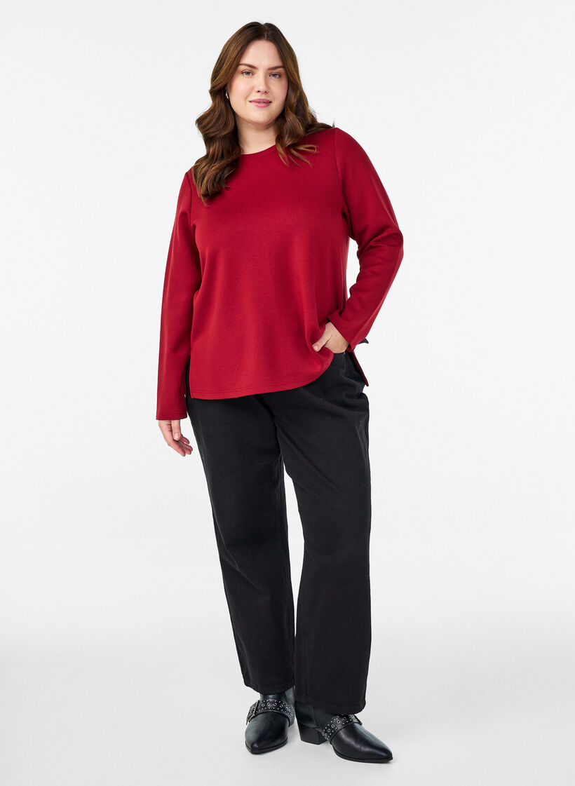 Jersey blouse with round neck, Red, Model image number 1