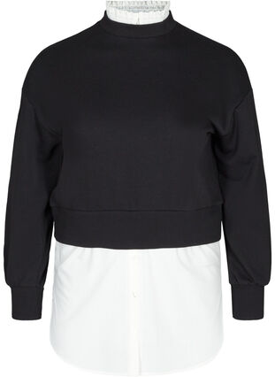 Sweatshirt with a sewn-in shirt, Black, Packshot image number 0
