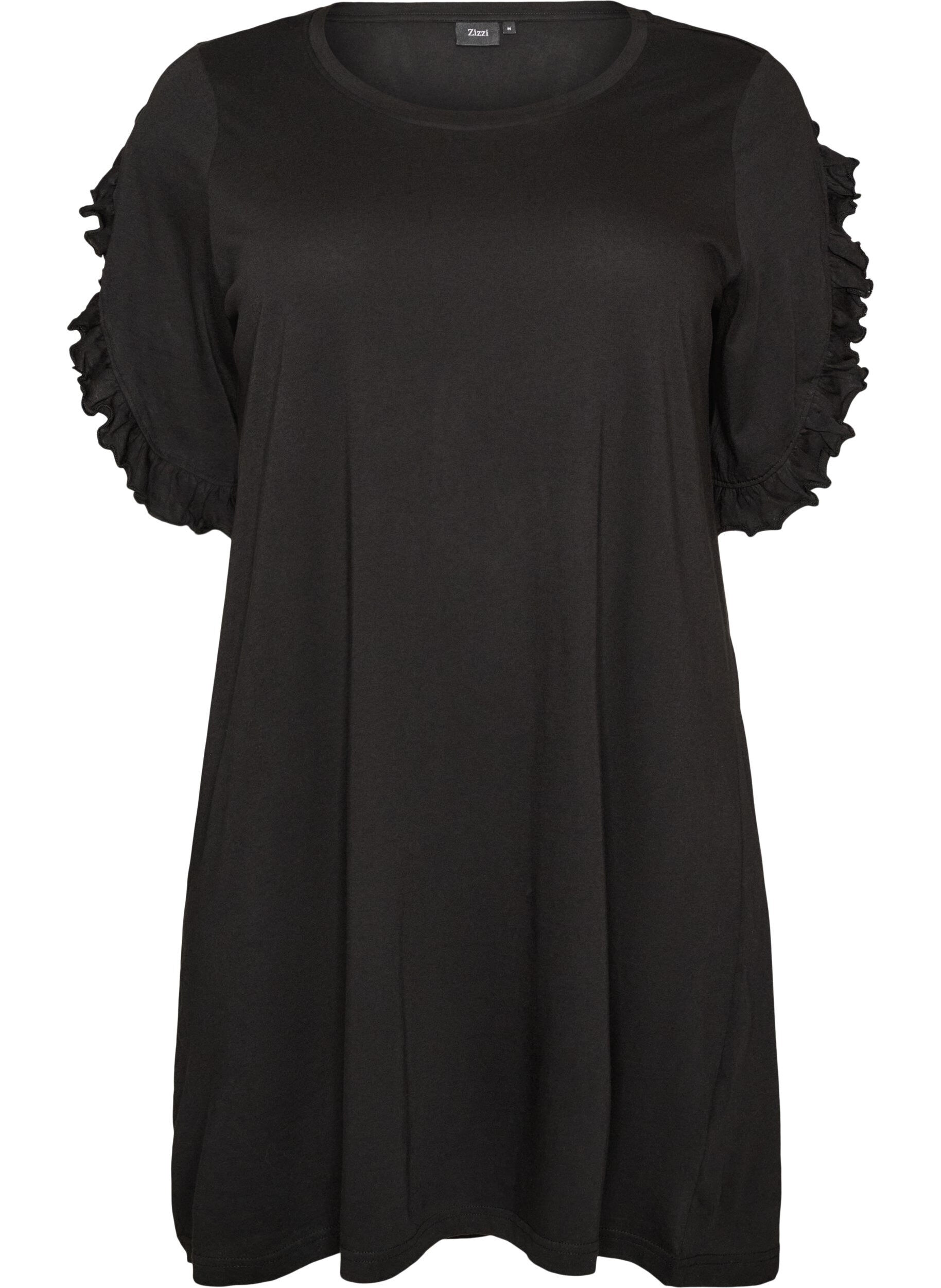 ZizzifashionNightgown in organic cotton with ruffle sleeves, Black, Packshot image number 0