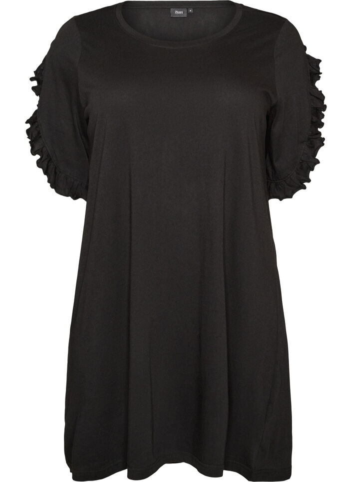 Nightgown in organic cotton with ruffle sleeves, Black, Packshot image number 0