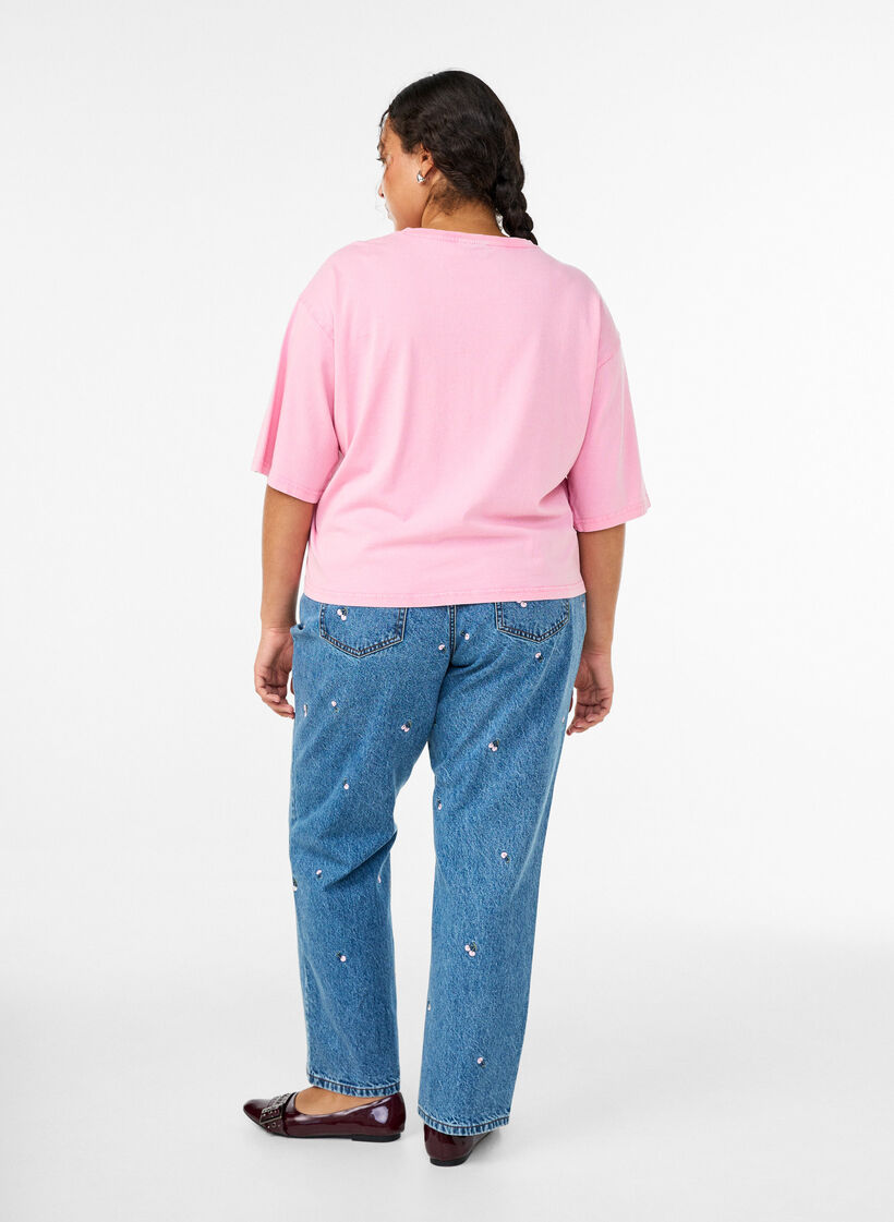 High-waisted Gemma jeans with embroidered details, Blue, Model image number 1