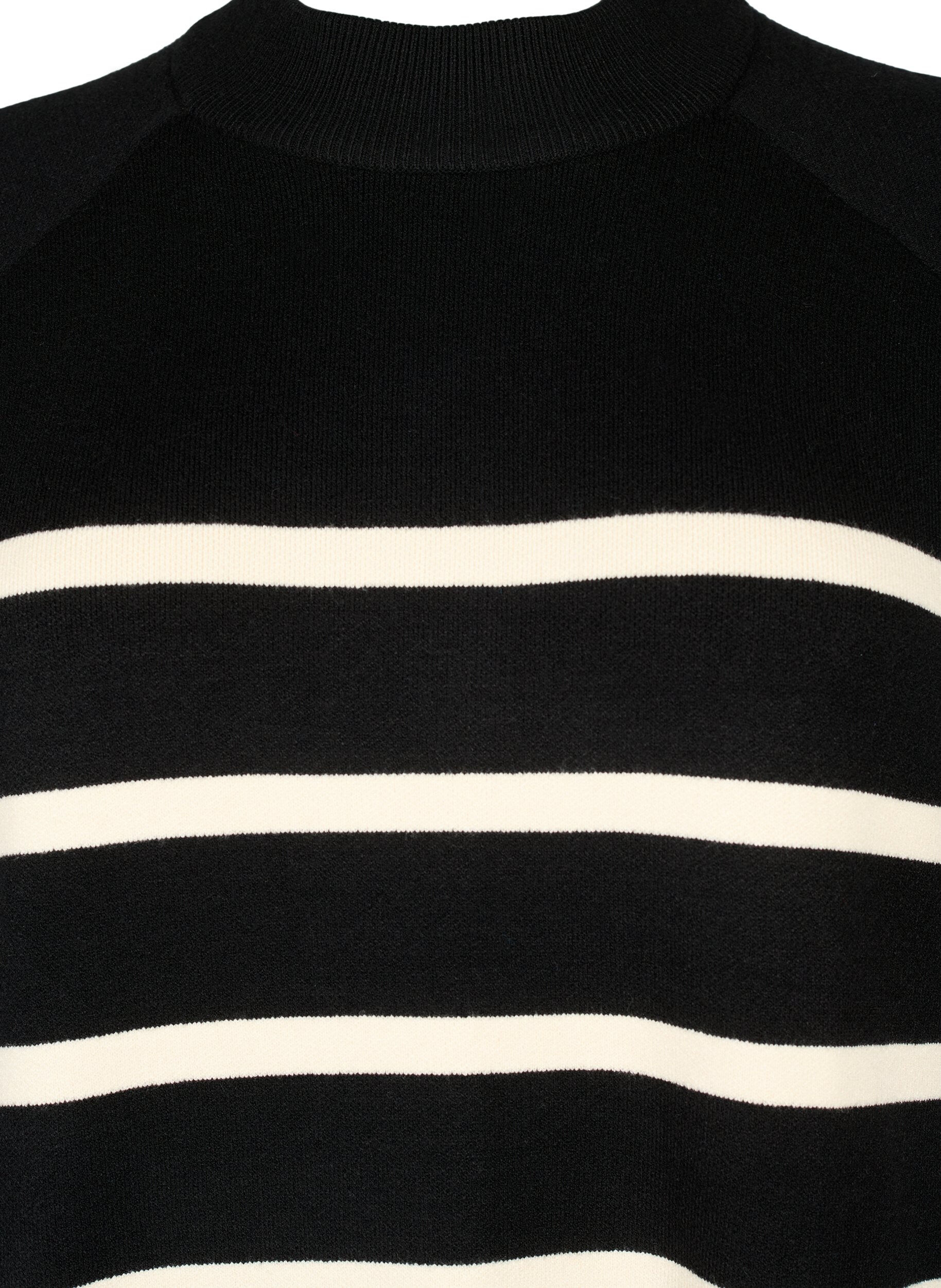 Zizzifashion Striped knit dress with turtleneck, Black Comb, Packshot image number 2