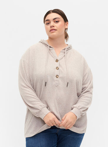 Melange blouse with hood, Natural Mel., Model image number 0