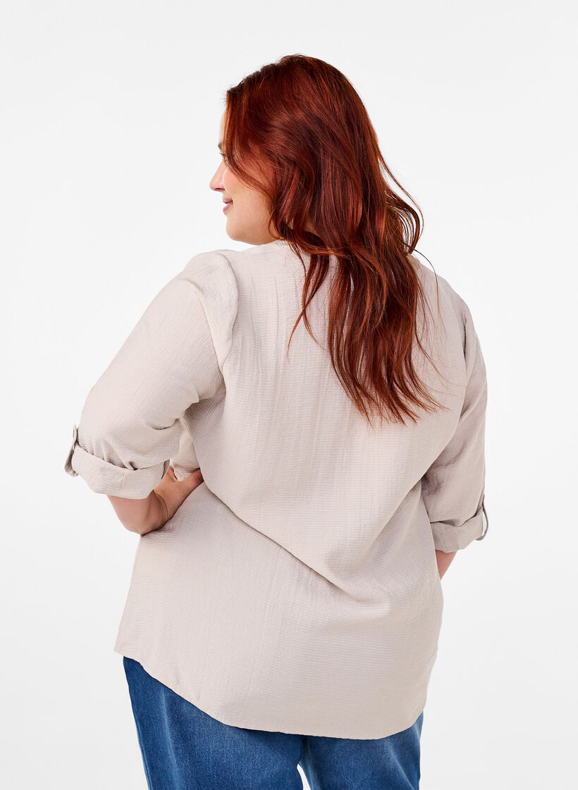 Viscose shirt blouse with 3/4 sleeves, Chateau Gray, Model image number 1