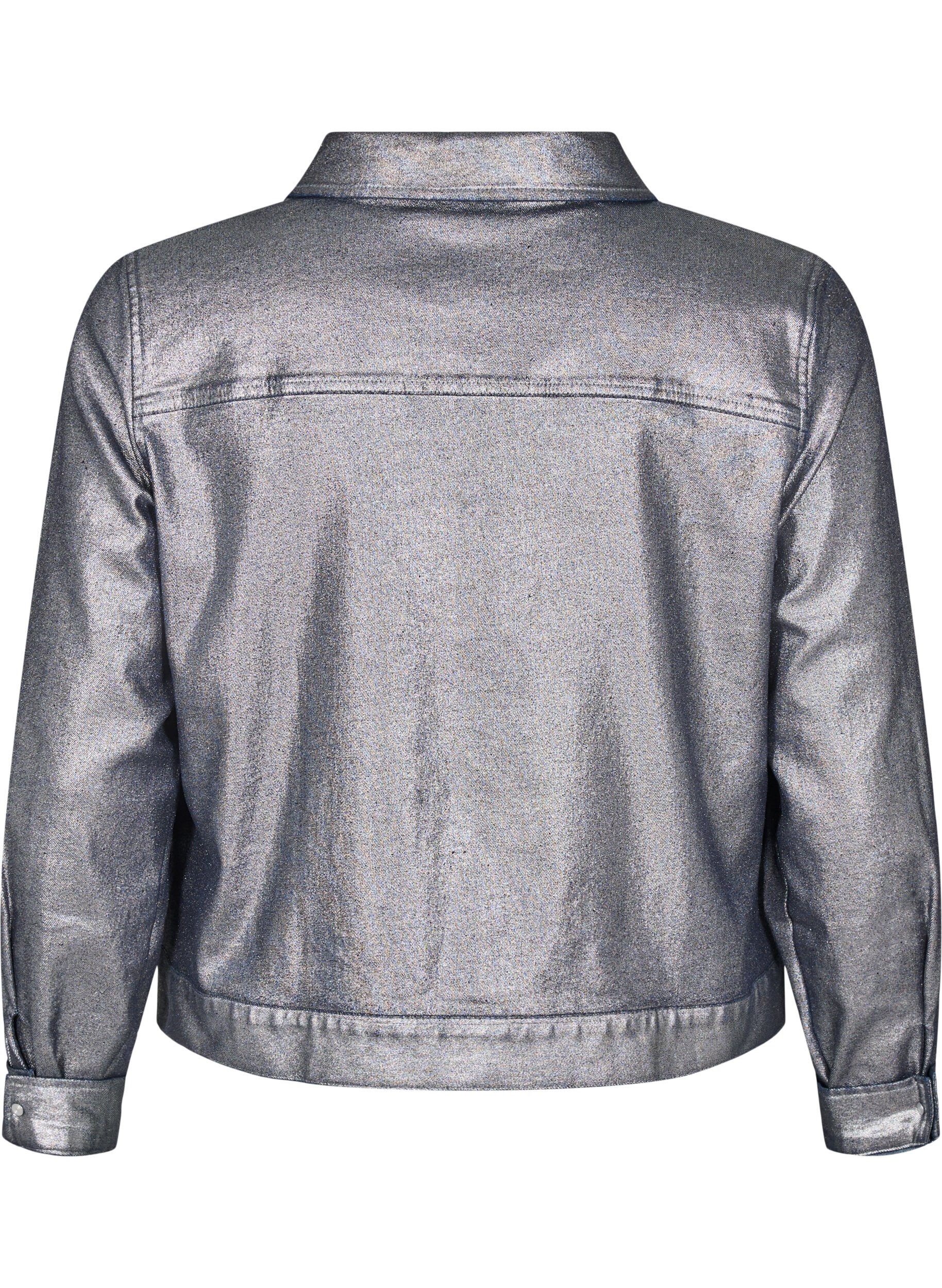 Zizzifashion Short silver-coated denim jacket, Gun Silver, Packshot image number 1