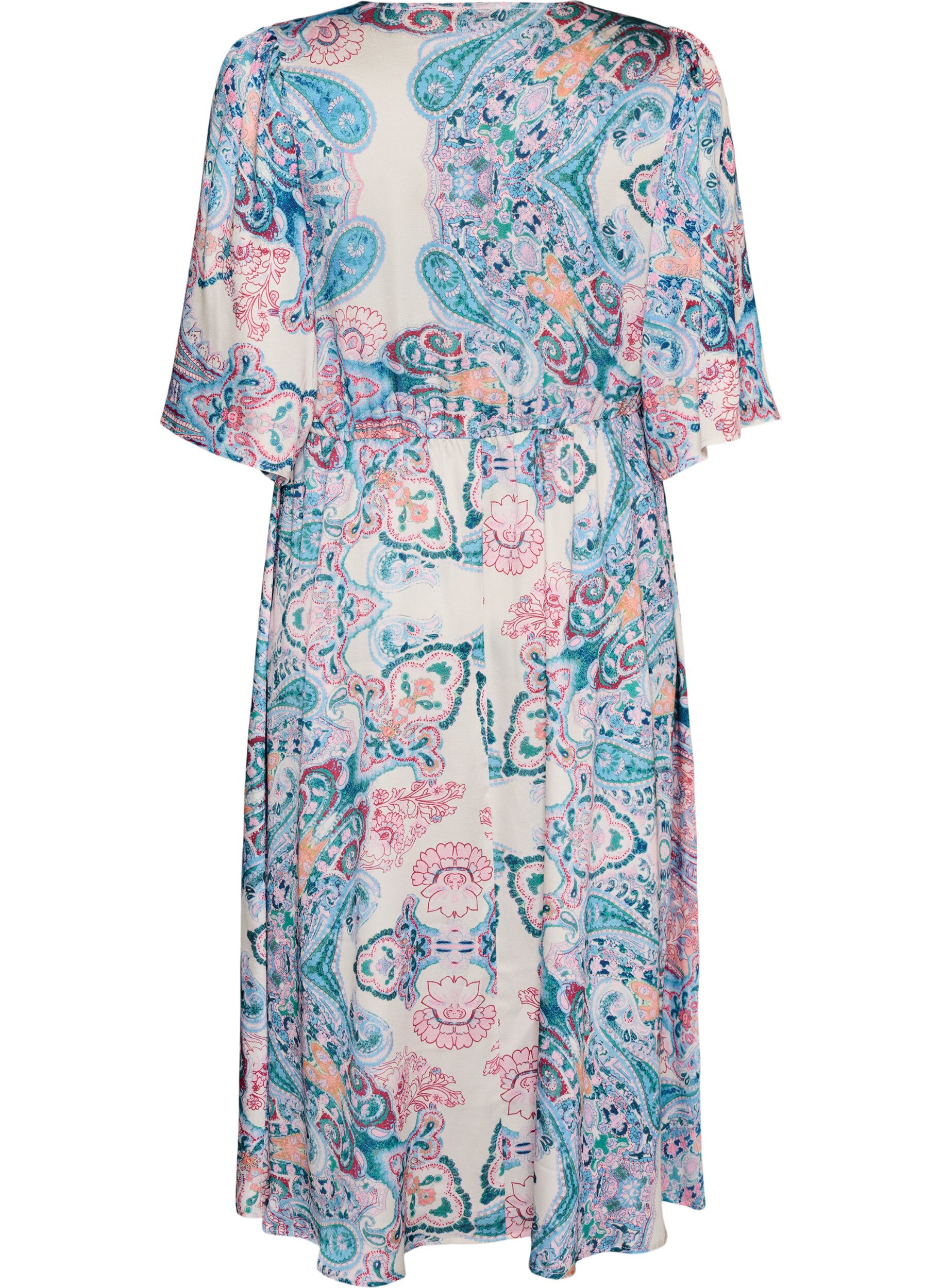 Zizzifashion Midi dress with paisley print and satin-look, White, Packshot image number 1