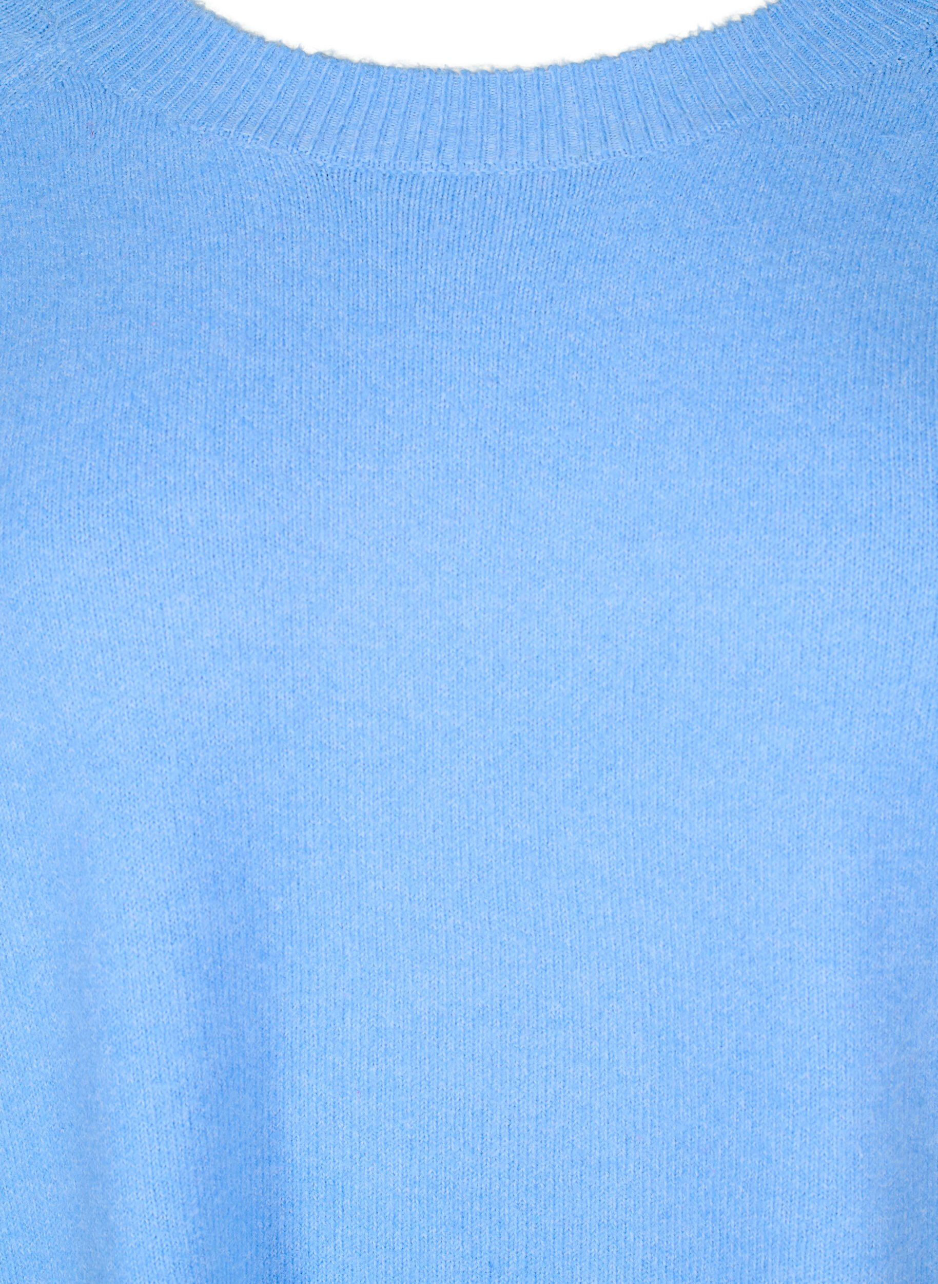 Zizzifashion Long knitted blouse with button detail at the side, Della R. Blue Mel., Packshot image number 2