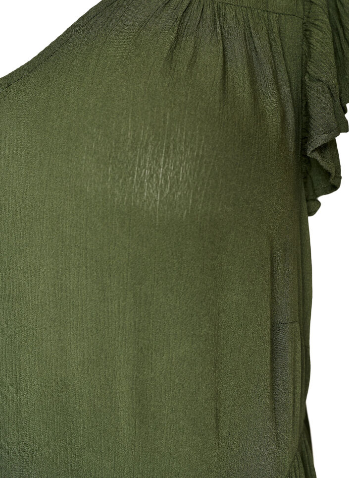 Midi dress in viscose with ruffle sleeves, Green, Packshot image number 2