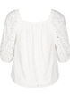 Blouse with short puff sleeves and an openwork pattern, White, Packshot image number 1