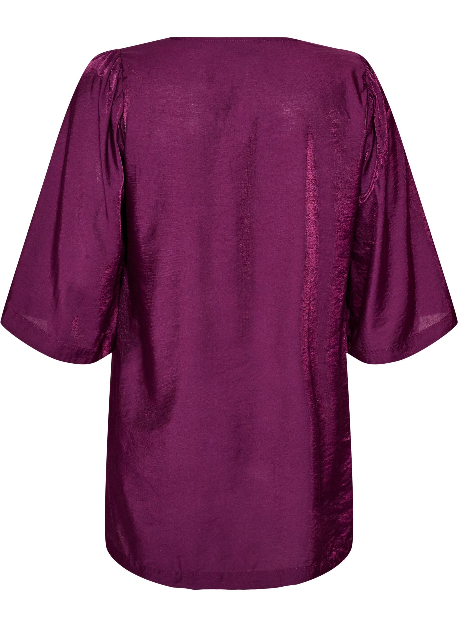 ZizzifashionShiny tunic with a V-neck and 3/4 sleeves, Purple, Packshot image number 1