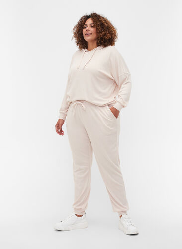 Trousers with side pockets and drawstring, Sand, Model image number 0