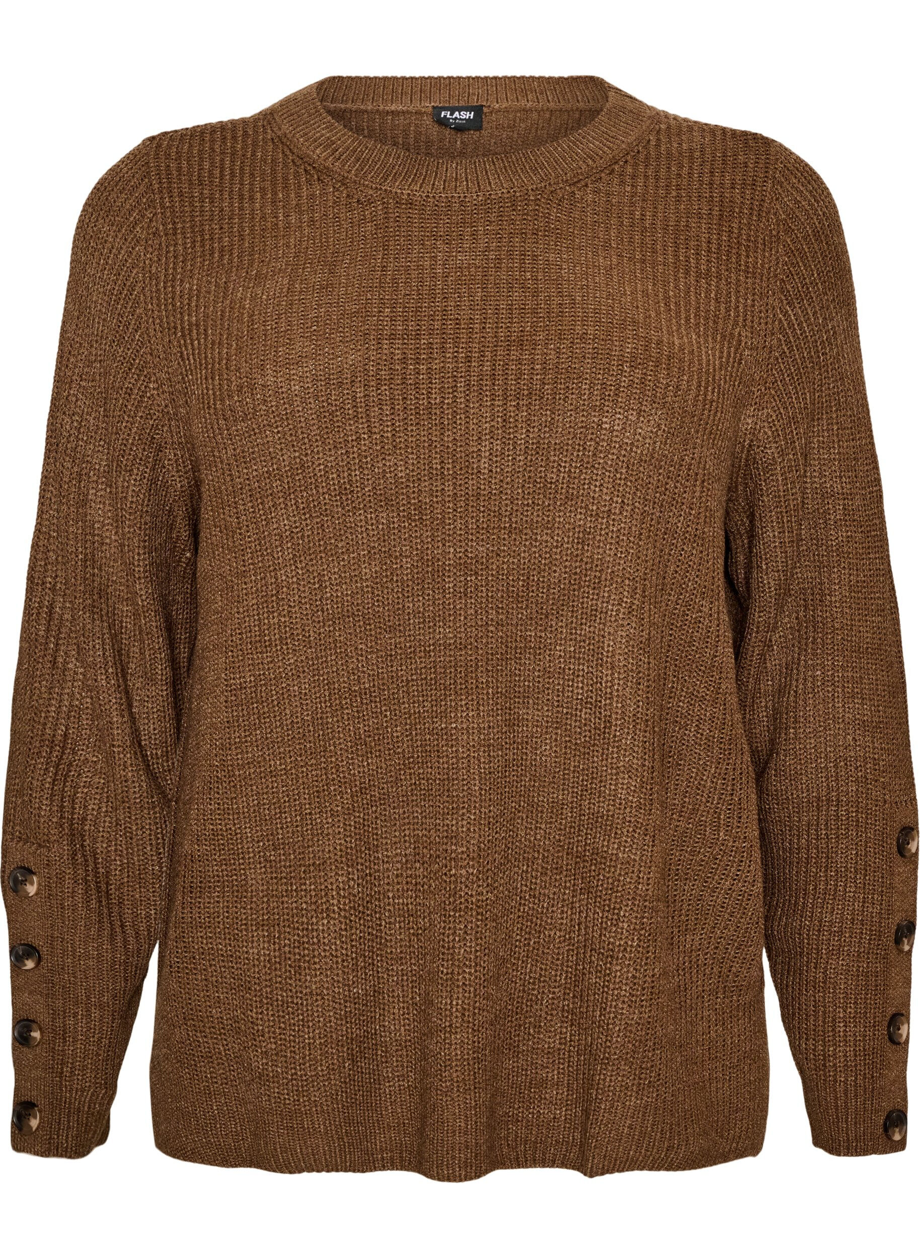 ZizzifashionKnitted blouse with ribbed texture and button details, Brown, Packshot image number 0