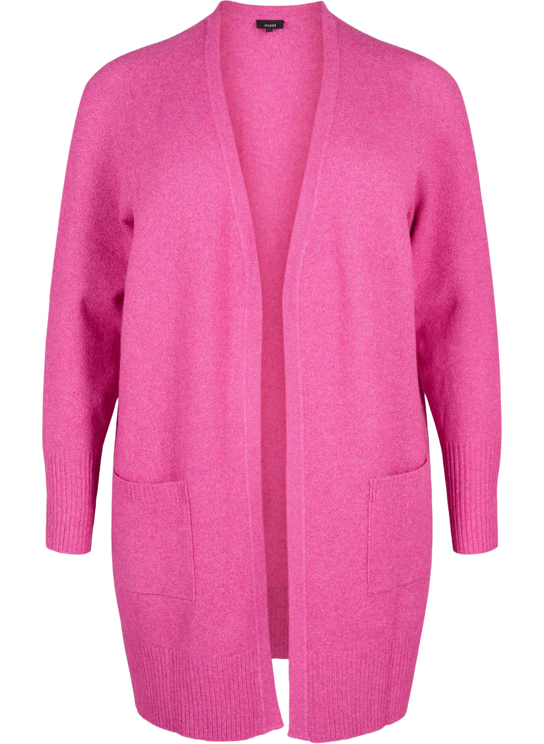 Zizzifashion Ribbed Knit Cardigan with Pockets, Pink, Packshot image number 0