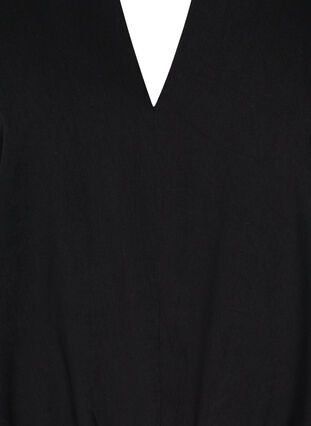 Long-sleeved blouse with a V-neck and smocking, Black, Packshot image number 2