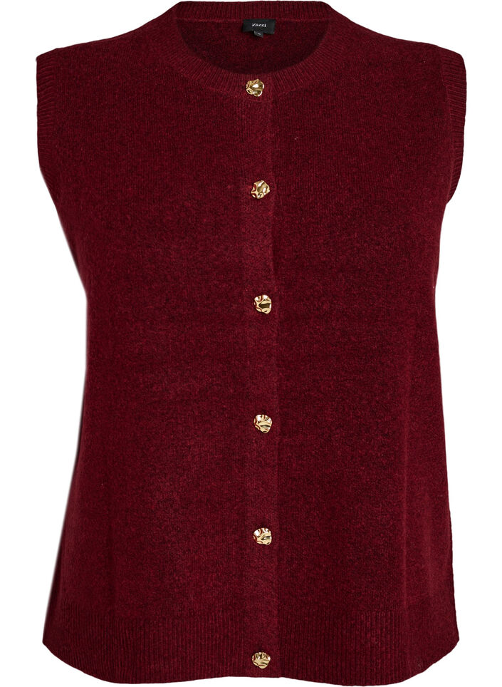 Knitted vest with decorative buttons, Dark Bordeaux, Packshot image number 0