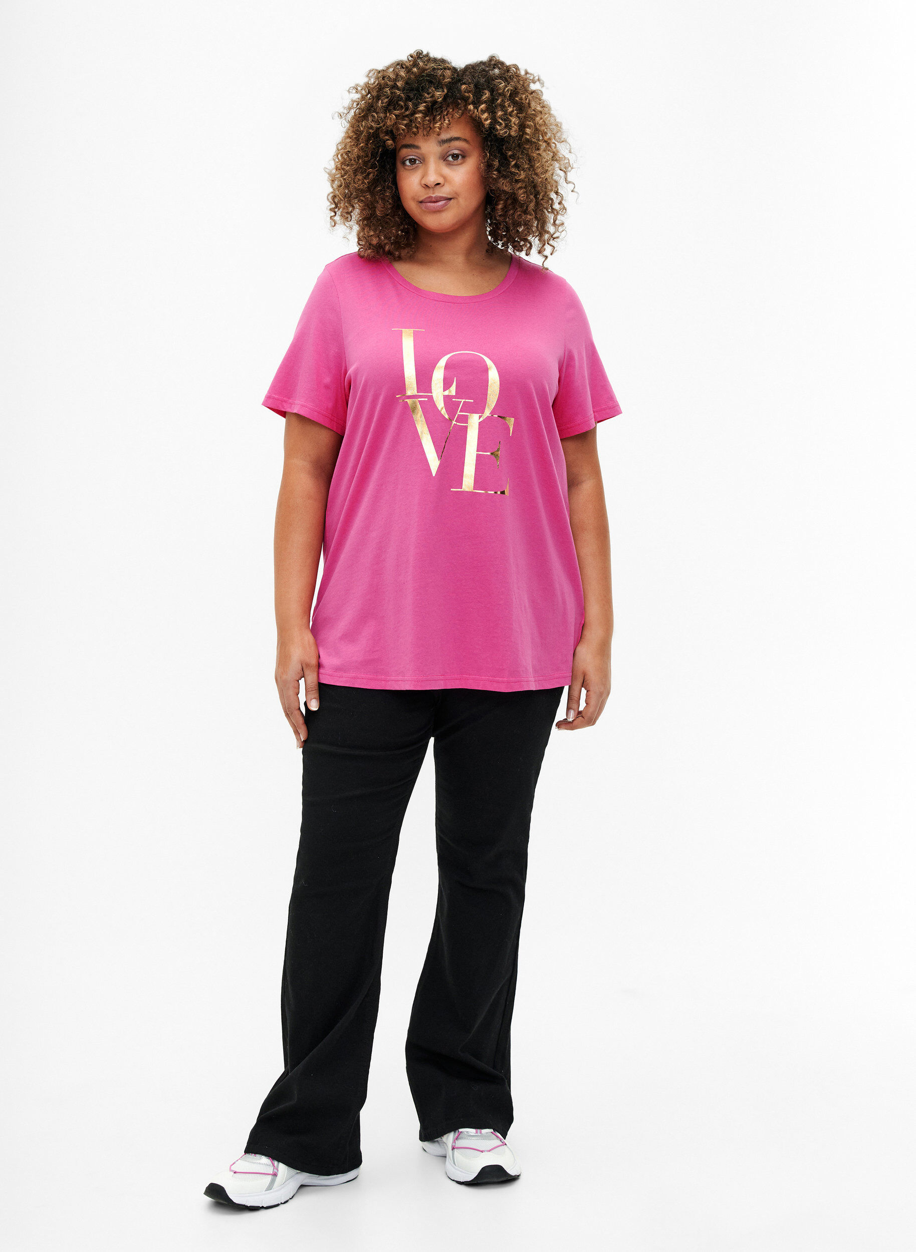 Zizzifashion Cotton T-shirt with gold-colored text, R.Sorbet w.Gold Love, Model image number 2