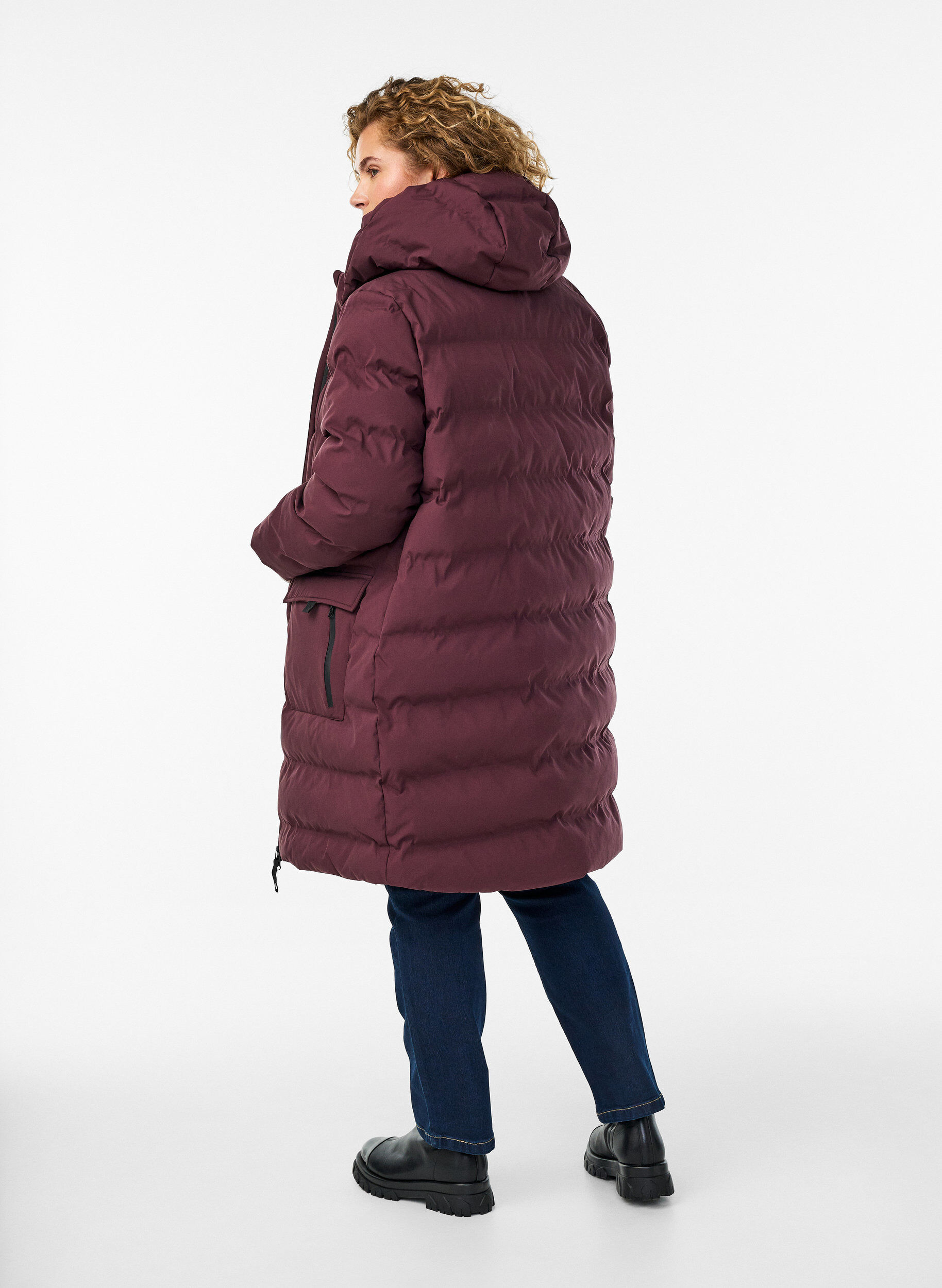 Zizzifashion Puffer coat with hood and pockets, Dark Bordeaux, Model image number 2