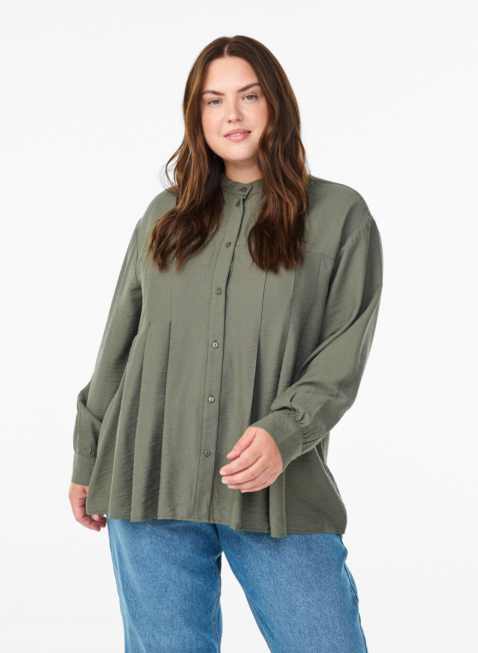 Zizzifashion Viscose shirt with A-line shape, Green, Model image number 0