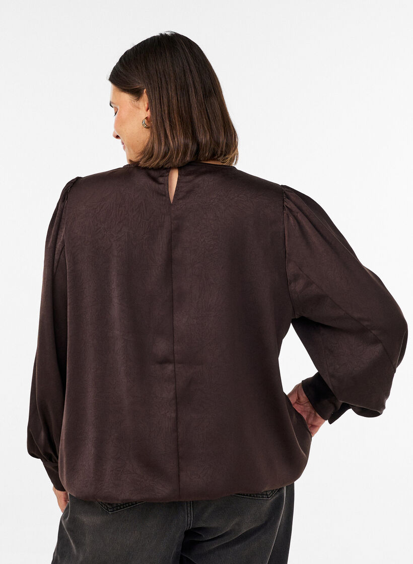 Satin-look blouse with a balloon shape, Brown, Model image number 2