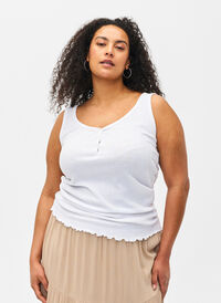 Rib tank top with buttons, Bright White, Model