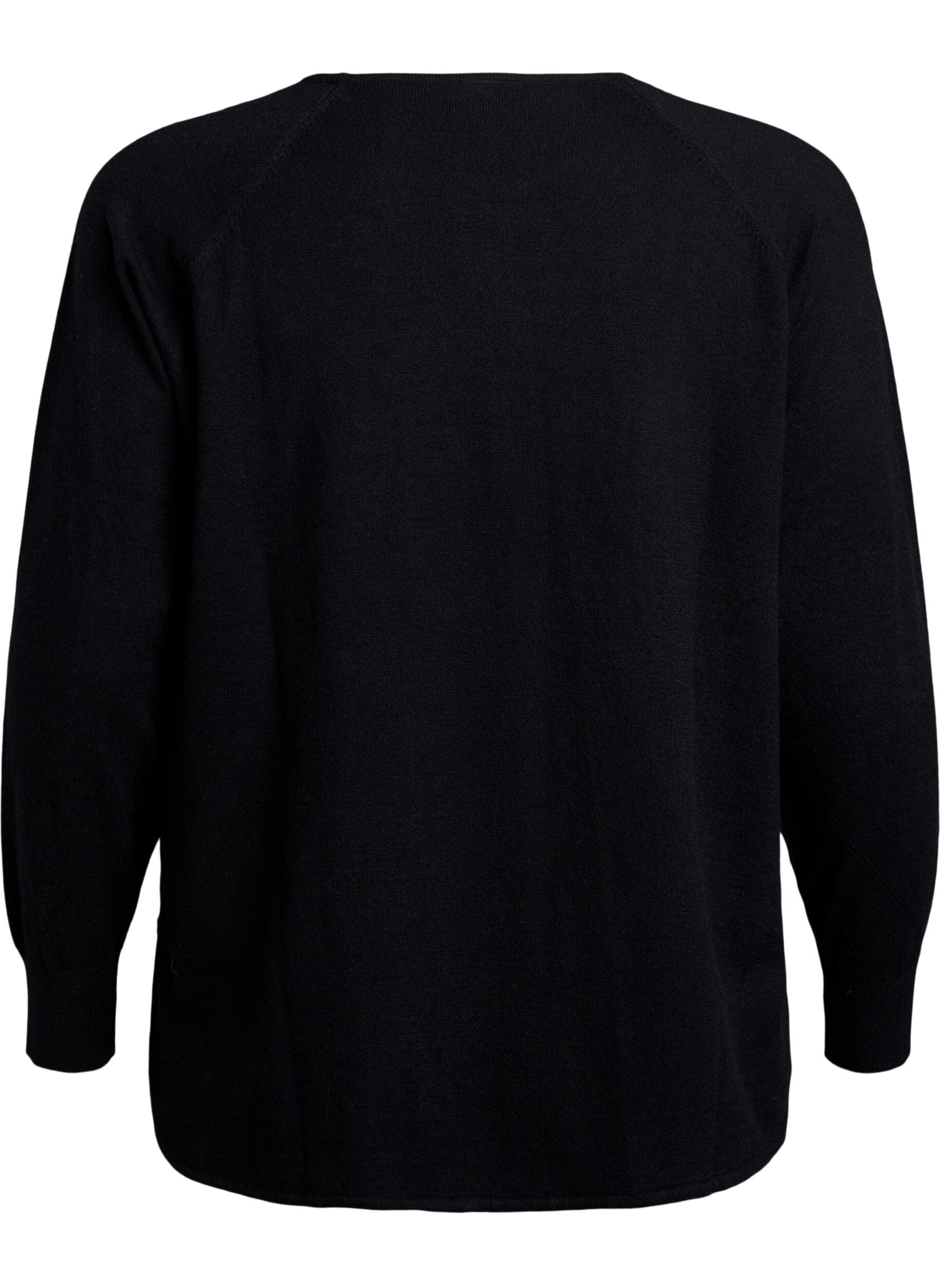 ZizzifashionKnitted blouse with round neck and knitted pattern, Black, Packshot image number 1