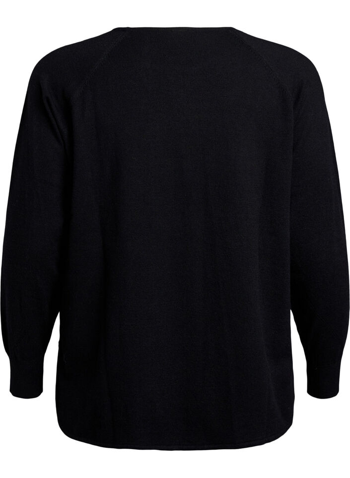 Knitted blouse with round neck and knitted pattern, Black, Packshot image number 1