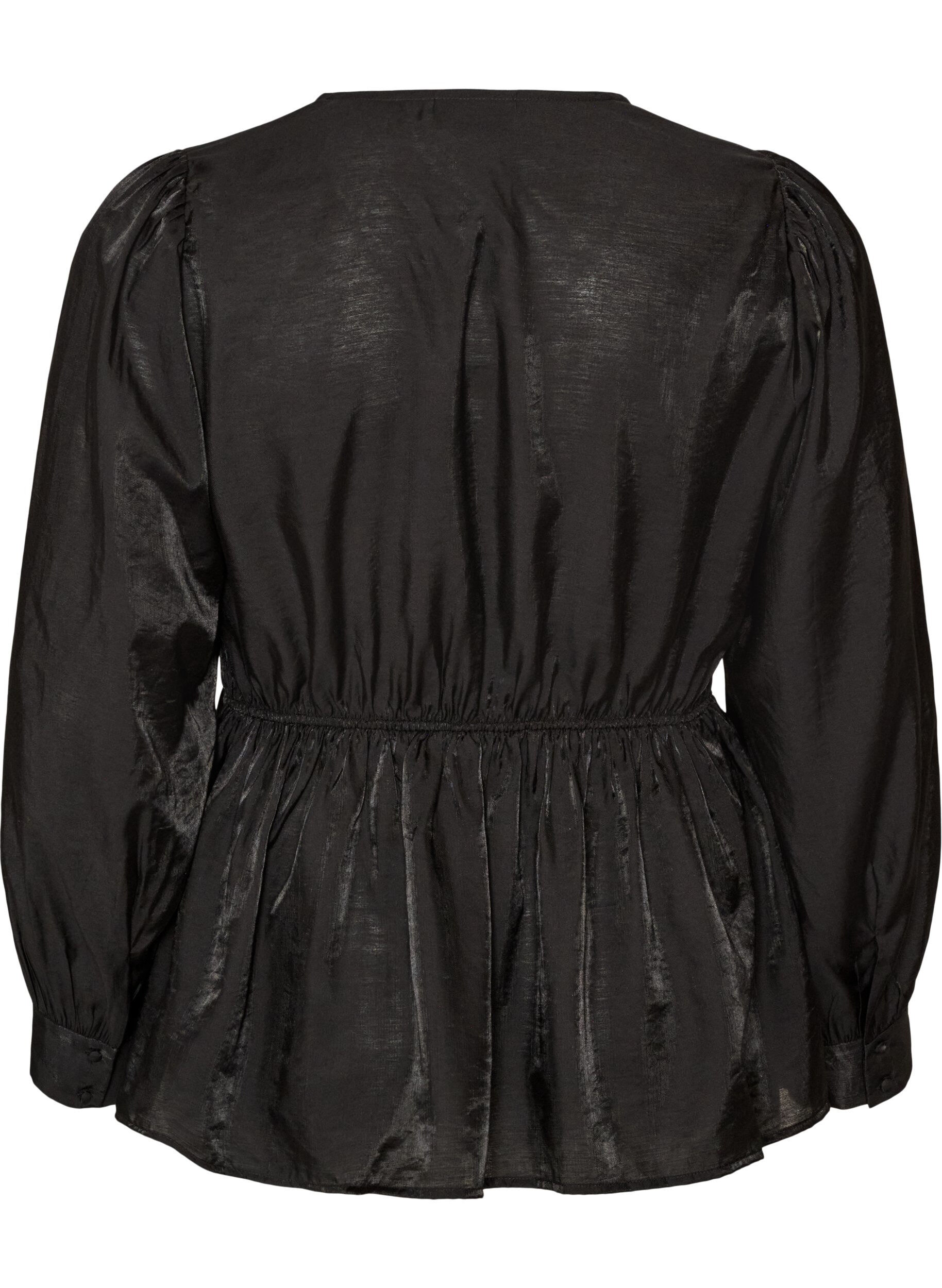 ZizzifashionShiny viscose blouse with peplum effect, Black, Packshot image number 1
