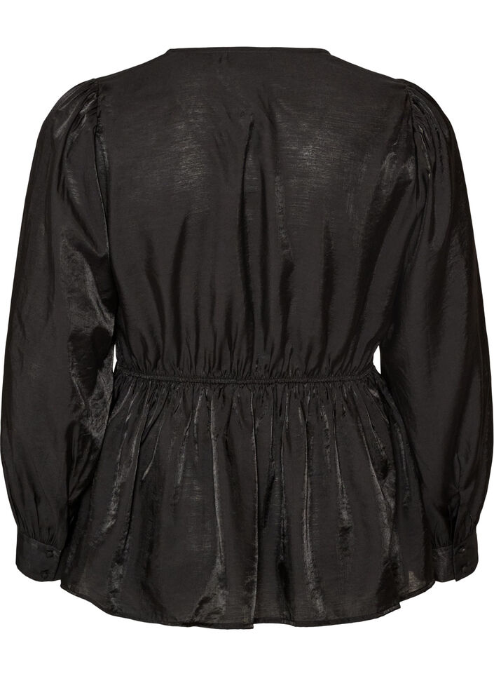 Shiny viscose blouse with peplum effect, Black, Packshot image number 1