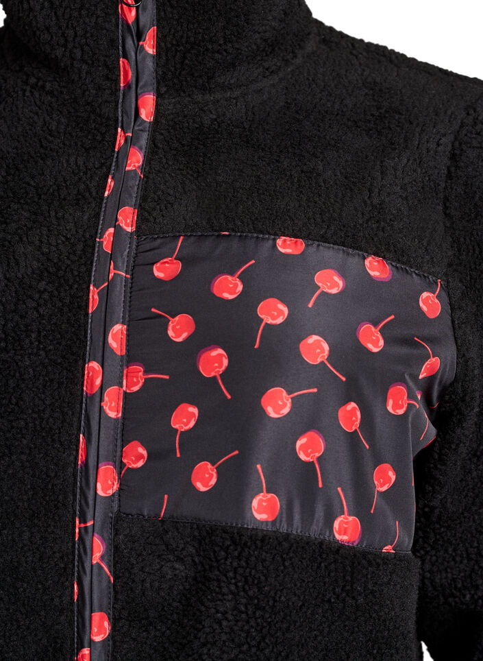 Teddy-fleece jacket with cherry details, Black, Packshot image number 2