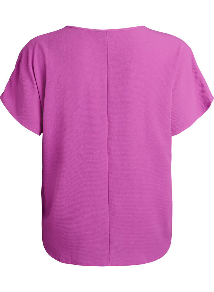 Blouse with short sleeves and a round neckline, Purple, Packshot image number 1