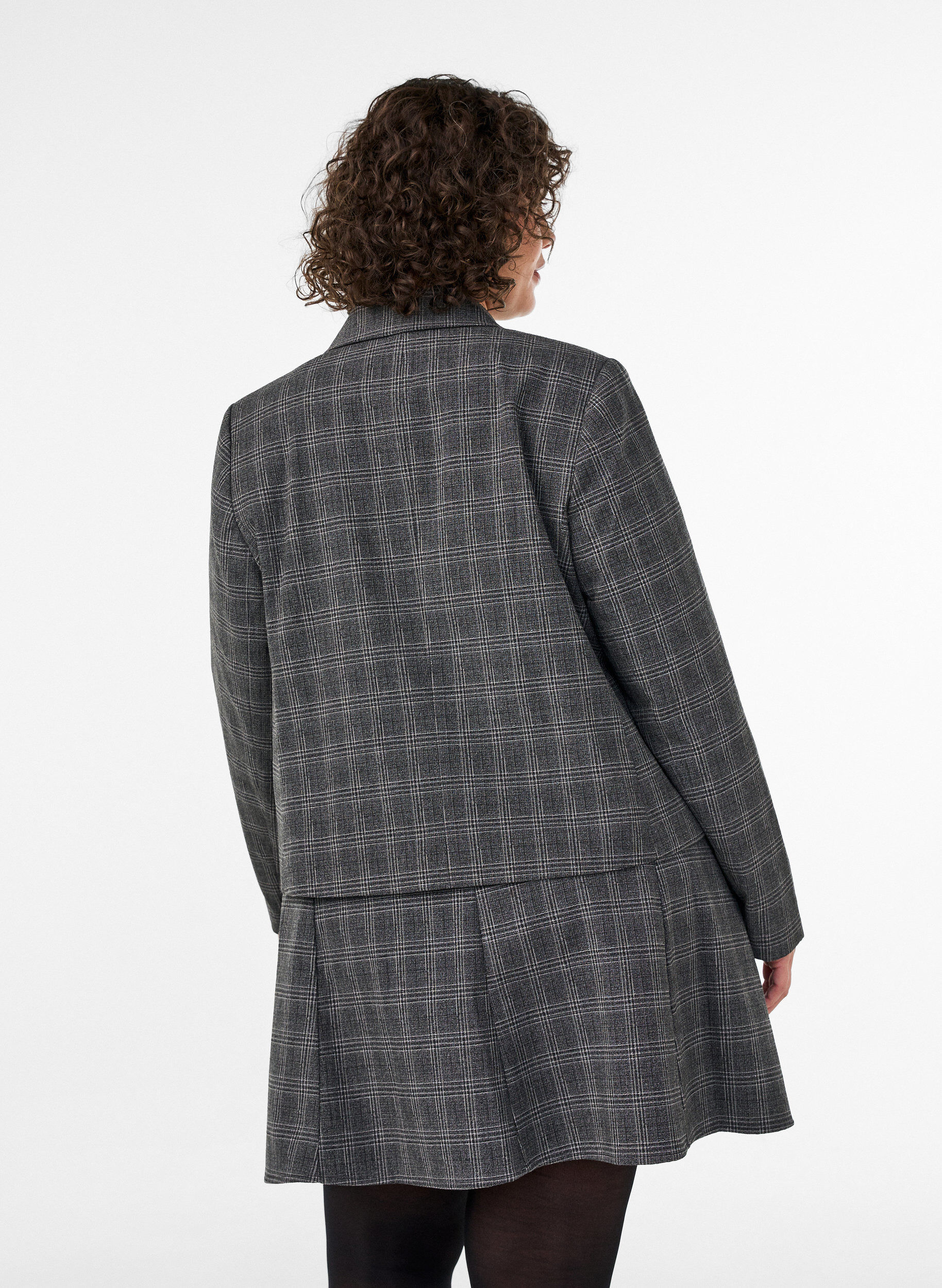 ZizzifashionShort blazer with a checked pattern, Dark Grey, Model image number 2
