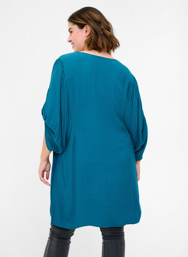 Viscose tunic with decorative 3/4 sleeves, Moroccan Blue, Model image number 1