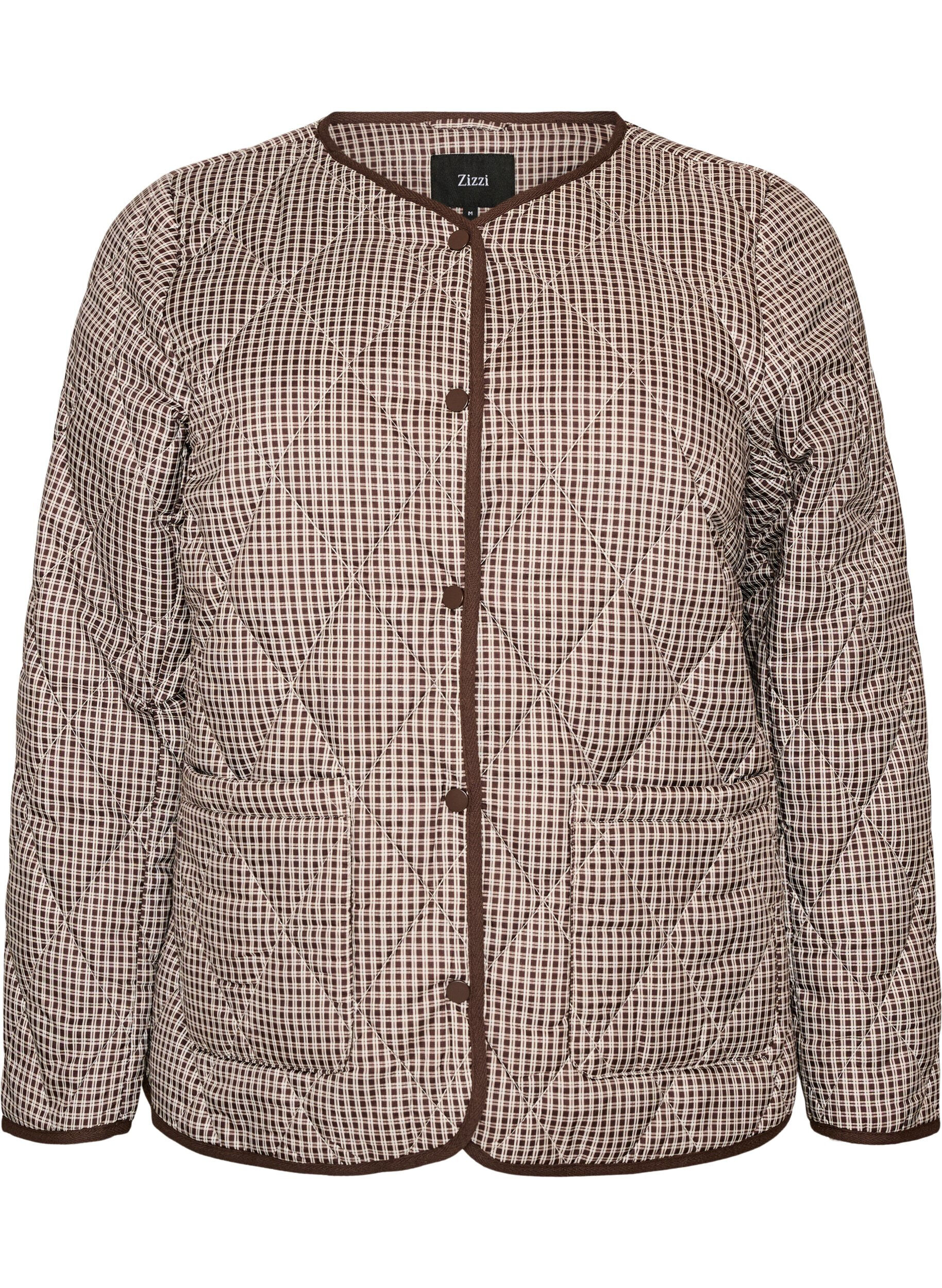 ZizzifashionQuilted jacket with small checks and contrast trim, Brown, Packshot image number 0