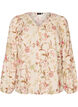 Floral blouse in linen and viscose with long sleeves, Vanilla, Packshot image number 0