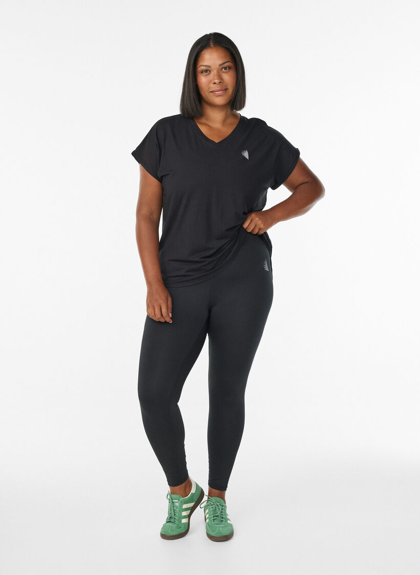 Short sleeve sport t-shirt with v-neck, Black, Model image number 1
