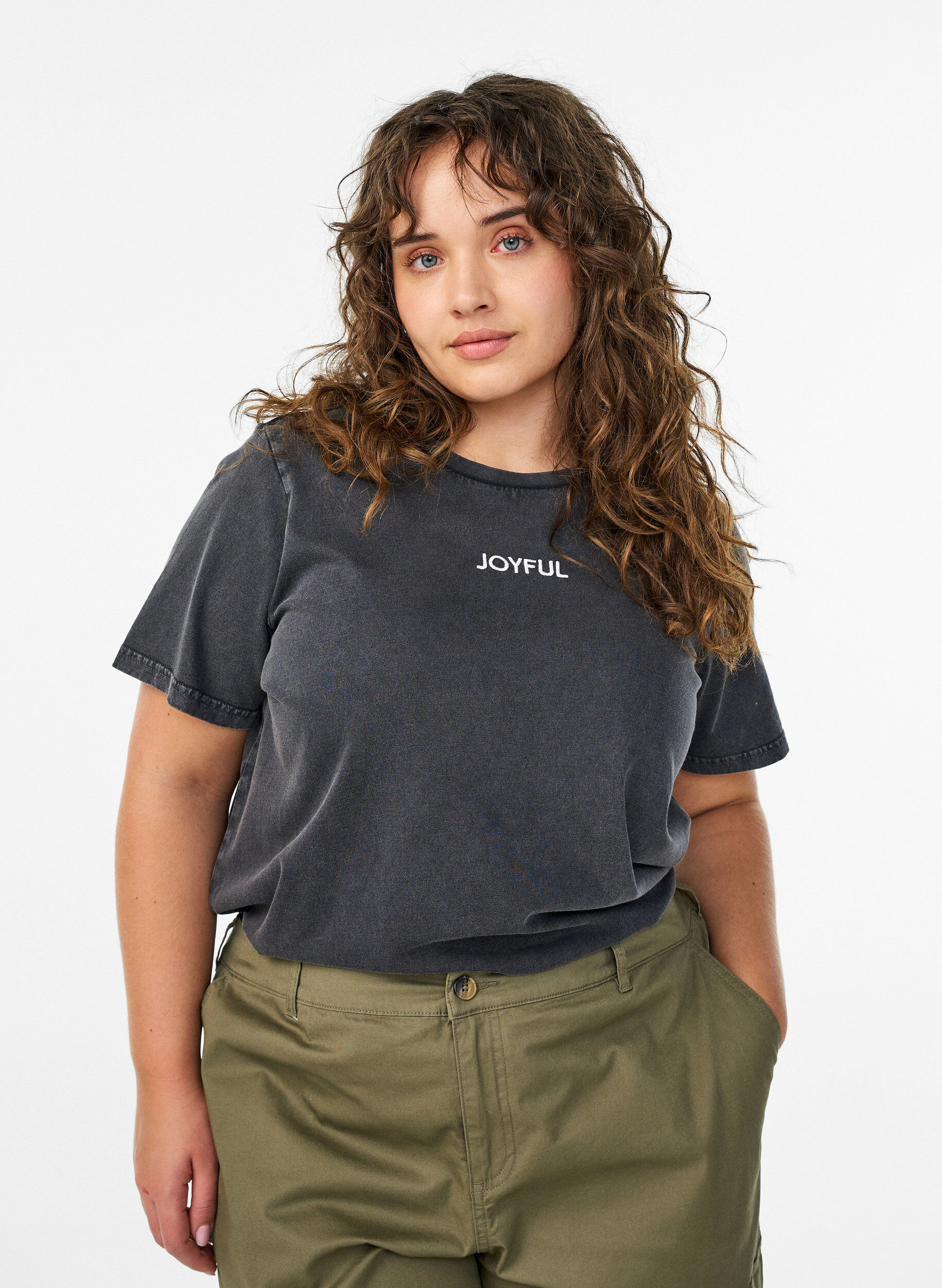 T-shirt in organic cotton with back print, Dark Grey, Model