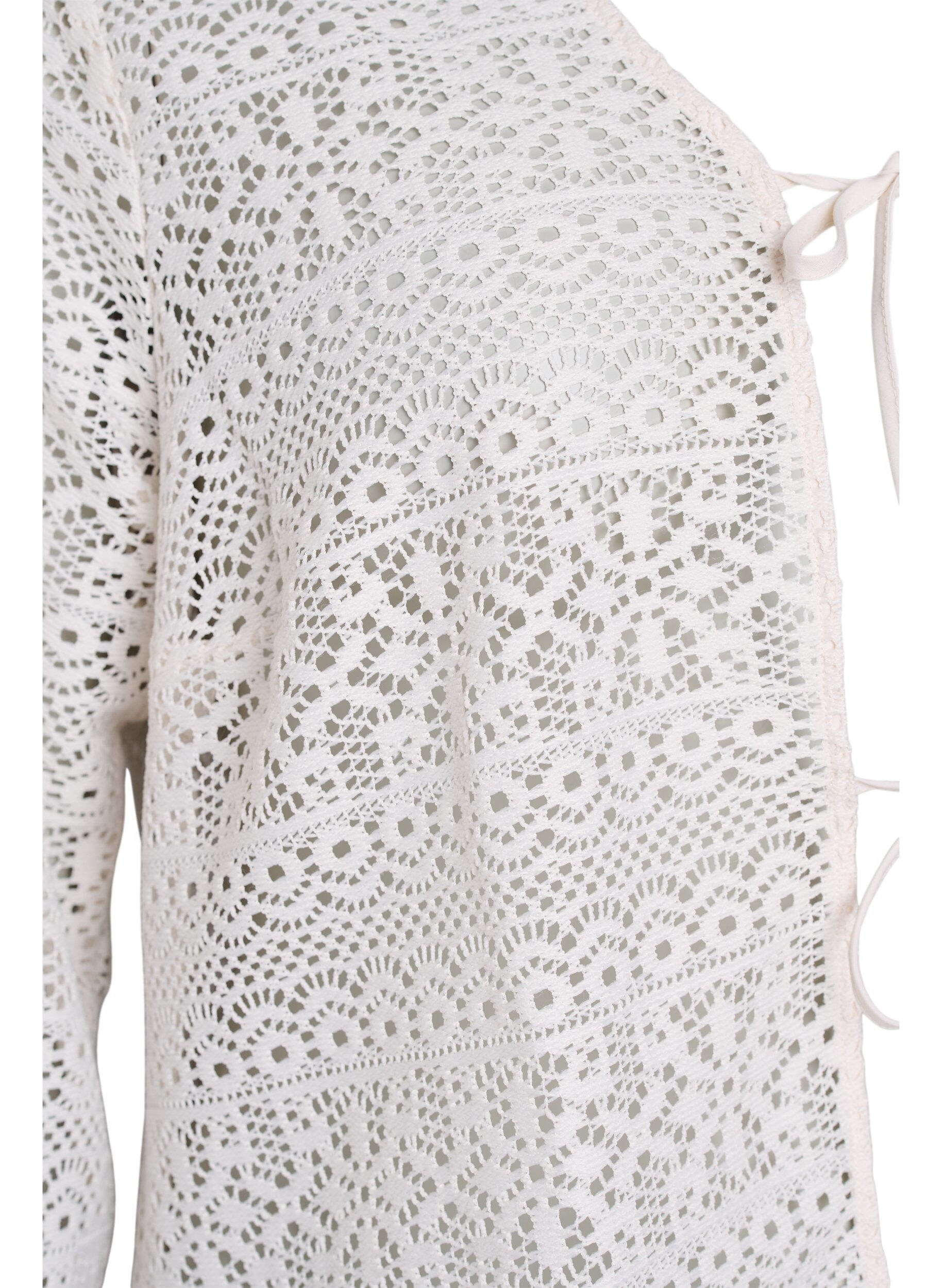 Zizzifashion Cardigan with openwork pattern and tie strings, Vanilla, Packshot image number 2