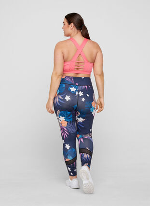 Cropped sports leggings with floral print, Blue Flower, Model image number 1