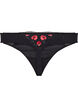 Microfibre thong with floral embroidery, Black, Packshot image number 1