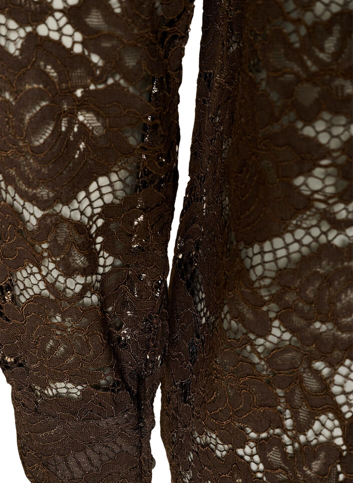 Lace shirt with pearl buttons, Brown, Packshot image number 3